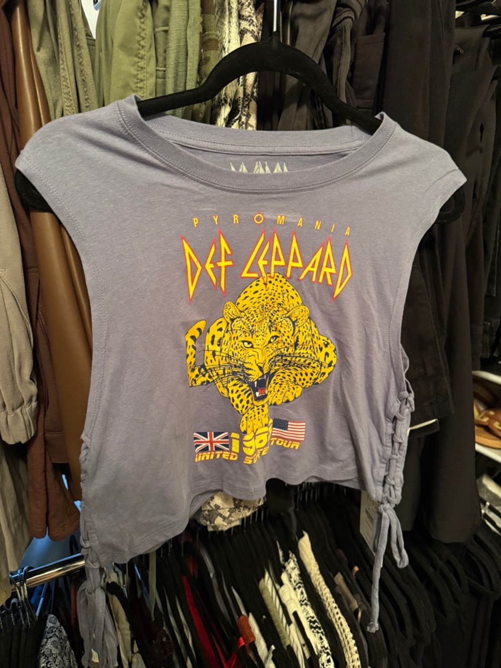 Def Leppard Pyromania Purple Crop Tank with Side Ties